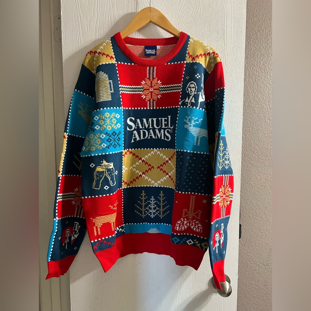Samuel Adams Brewery PatchworkUgly Christmas Sweater Men’s Size Large  BRAND NEW